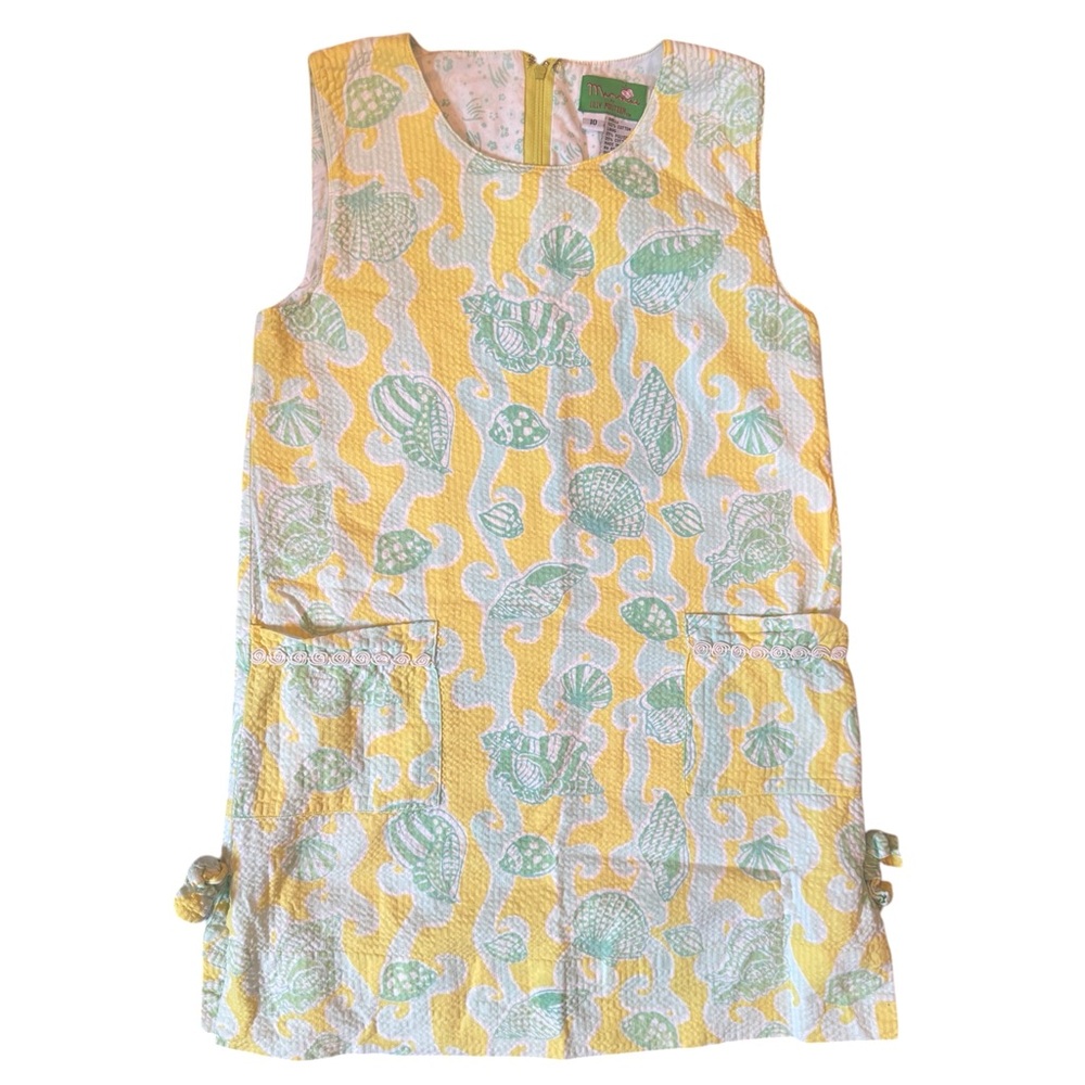 Lily Pulitzer Girl’s Yellow and Blue Seashell Patterned Seersucker Dress